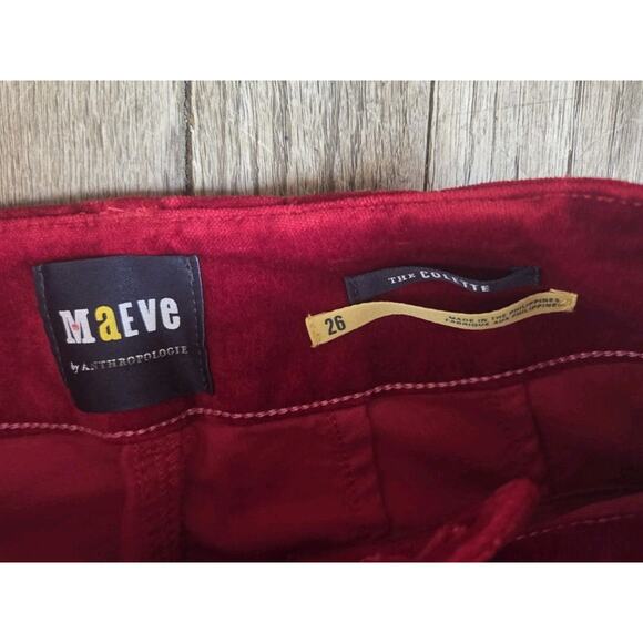 Anthropologie Maeve Colette Velvet Wide-Leg Pants Trousers Crop Red Size 26 - Picture 7 of 9